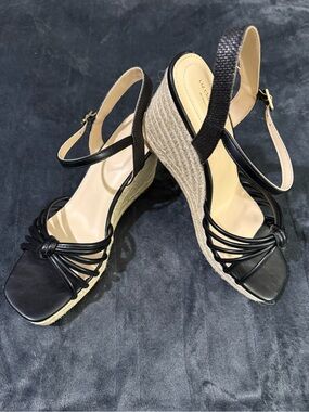 Liz Claiborne Black Strappy Espadrille Wedge Sandals